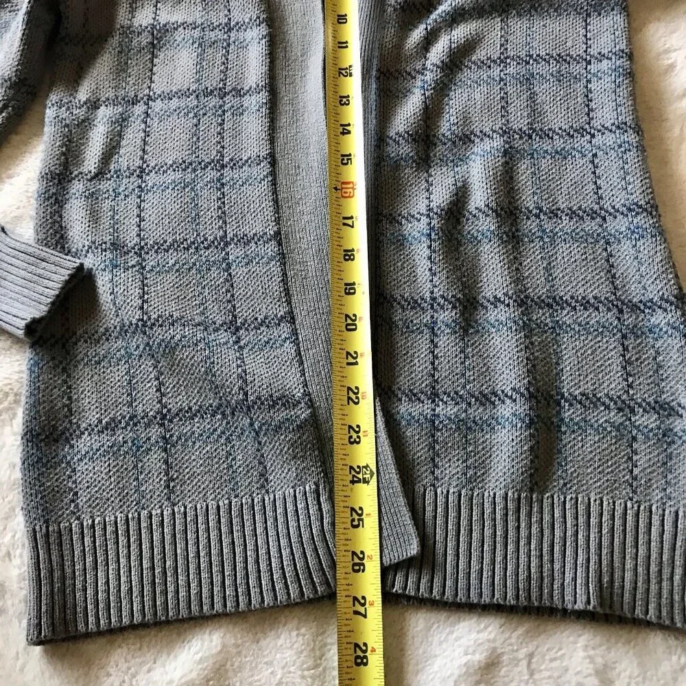 Natural‎ Reflections Women's Gray Blue Plaid Cardigan Sweater S/P Cotton